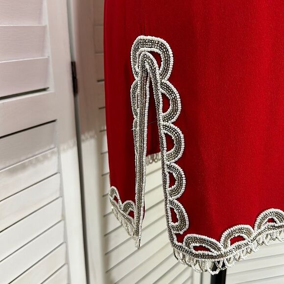 80s Hand Beaded Tunic Medium Vintage Red - Picture 9 of 14